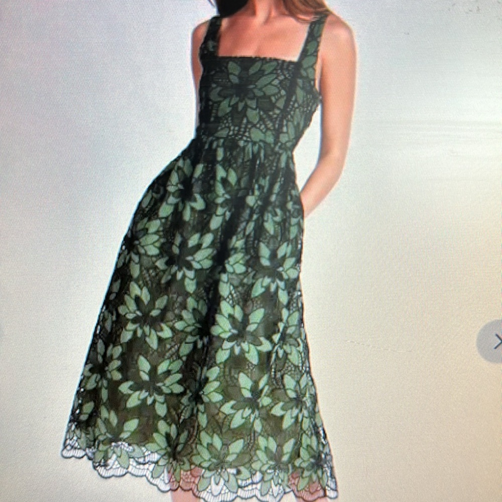 Just Me Forest Green and Black Lace Dress